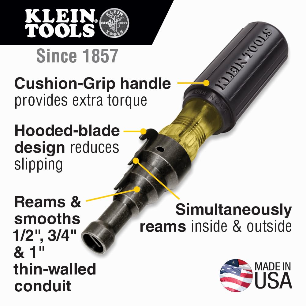 Klein Tools 85191 Screwdriver / Conduit Reamer, Made in USA, Reaming Screwdriver for 1/2, 3/4 and 1-Inch Thin-Wall Conduit