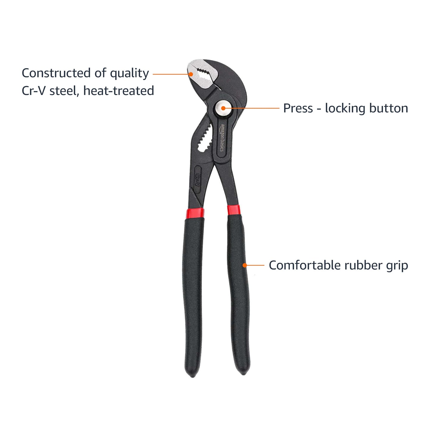 Amazon Basics 3-Piece Quick Release Groove Joint Pliers Set, Drop Forged Chrome Vanadium Steel, Includes 7-inch,10-inch, and 12-inch, Black