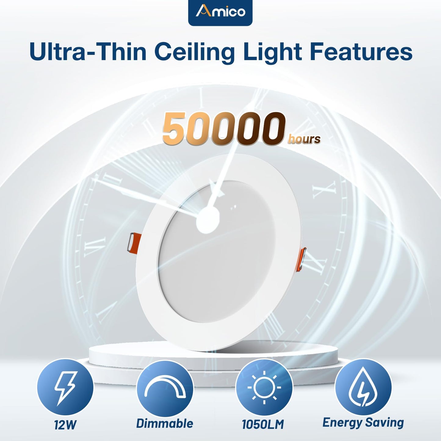 Amico 6-Pack 6" Ultra-Thin LED Recessed Ceiling Light, 5CCT 2700-5000K, 12W Dimmable Canless Downlight, 1050 Lumens, ETL/FCC