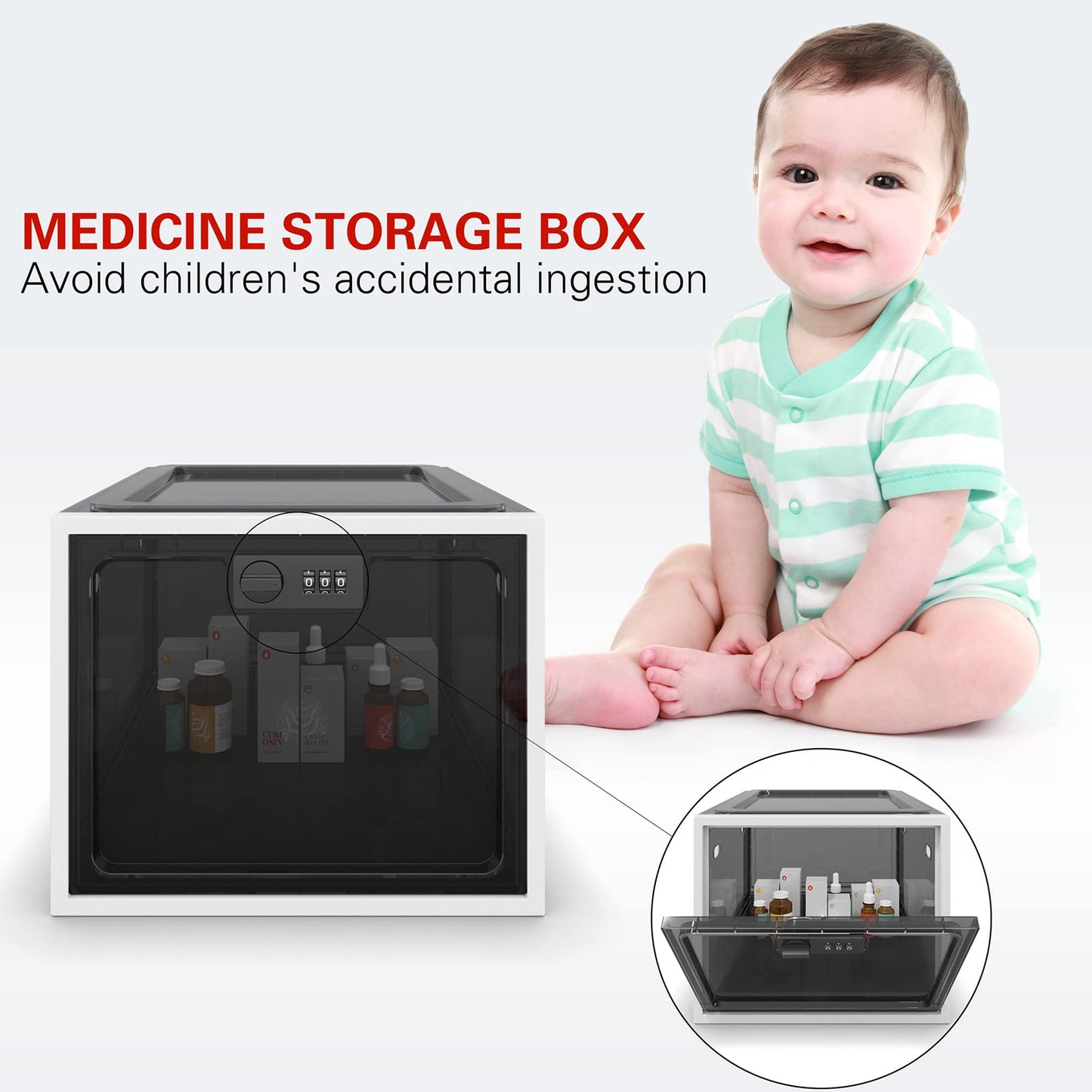 BUG HULL Large Capacity Medication Lock Box, Fridge Lock Box for Medicine Safe, Locking Medicine Box with Code for Snack, Food and Home Safety