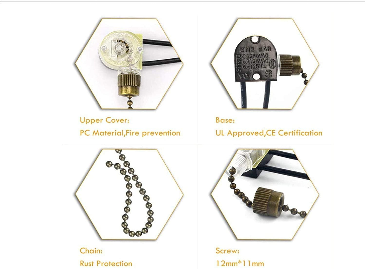 Zing Ear ZE-109 Ceiling Fan Pull Chain Switch, On/Off Speed Control for Fan Light, Bronze, Compatible with Fans & Lamps (1-Pack)