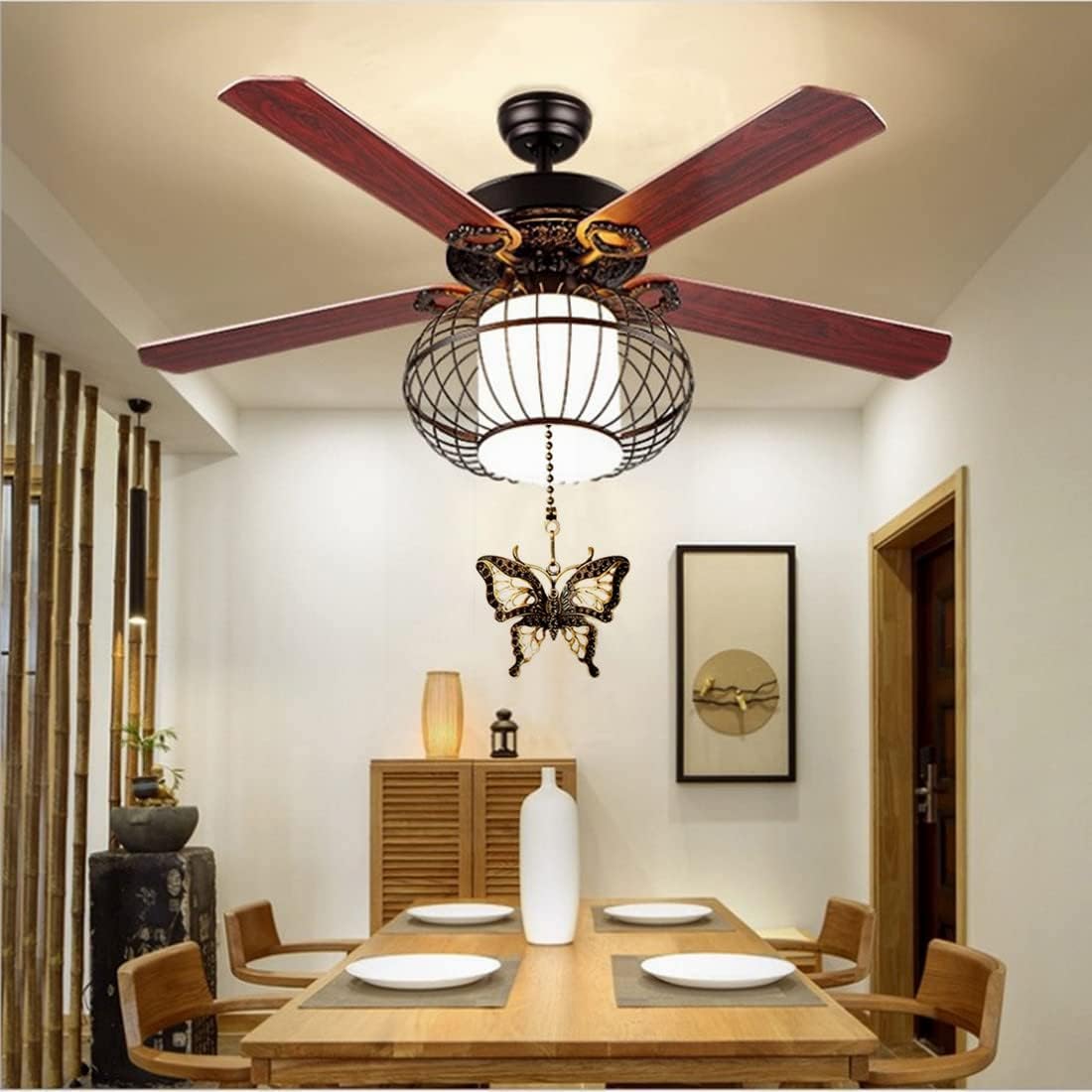 GDQLCNXB 12" Ceiling Fan Pull Chain Extenders with Dragonfly & Butterfly Ornaments, Beaded Ball Chains with Connector, 2-Pack