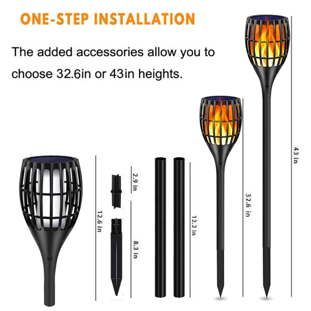 Ollivage Solar Torch Lights 43", Flickering Flame, Waterproof Outdoor Garden Lighting, Dusk-to-Dawn Auto On/Off, 4-Pack for Yard & Patio