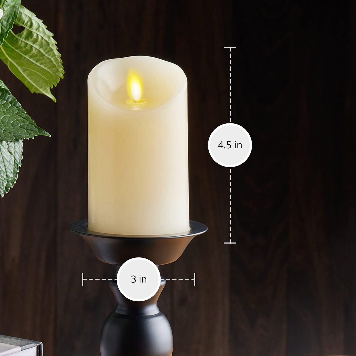 Luminara Flameless LED Pillar Candle, Ivory Real Wax, Realistic Flickering Moving Flame, Battery Operated Indoor Home Décor, 3" x 4.5" (Pack of 1)