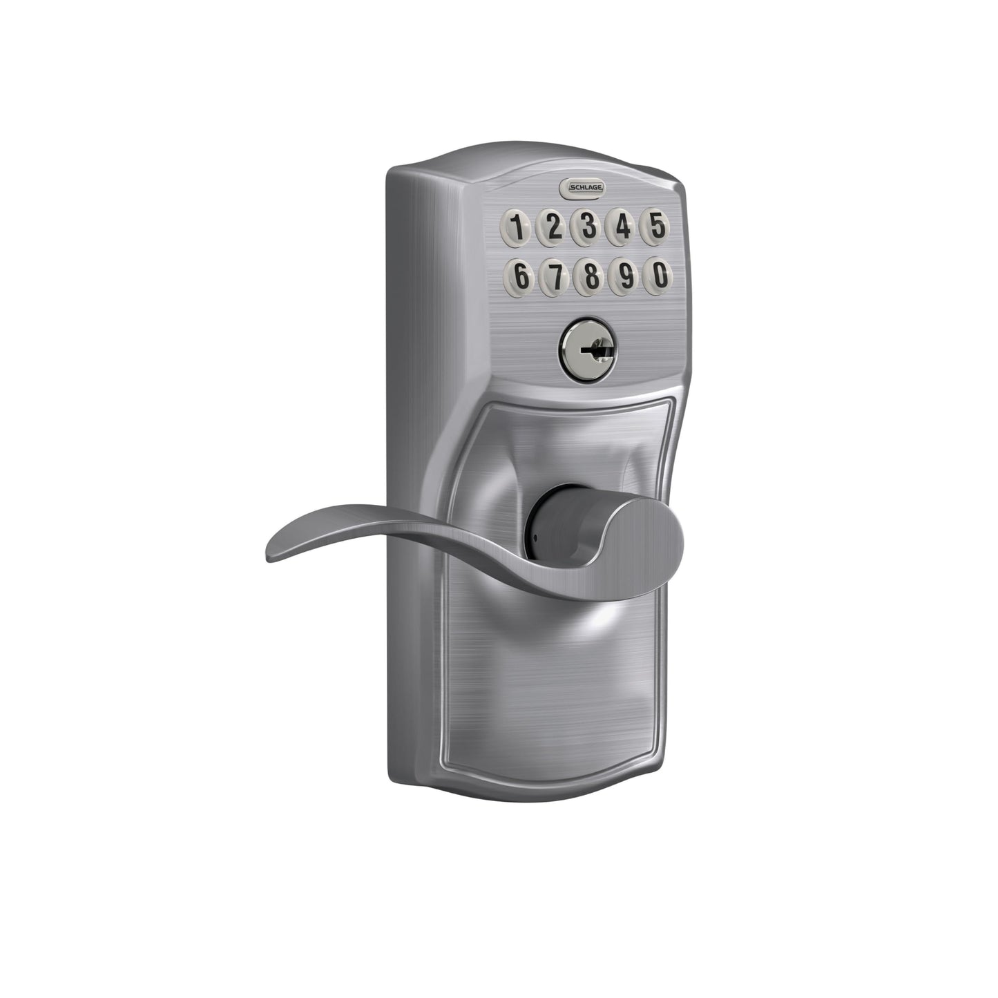SCHLAGE FE595 CAM 626 ACC Camelot Keypad Entry with Flex-Lock and Accent Levers, Brushed Chrome