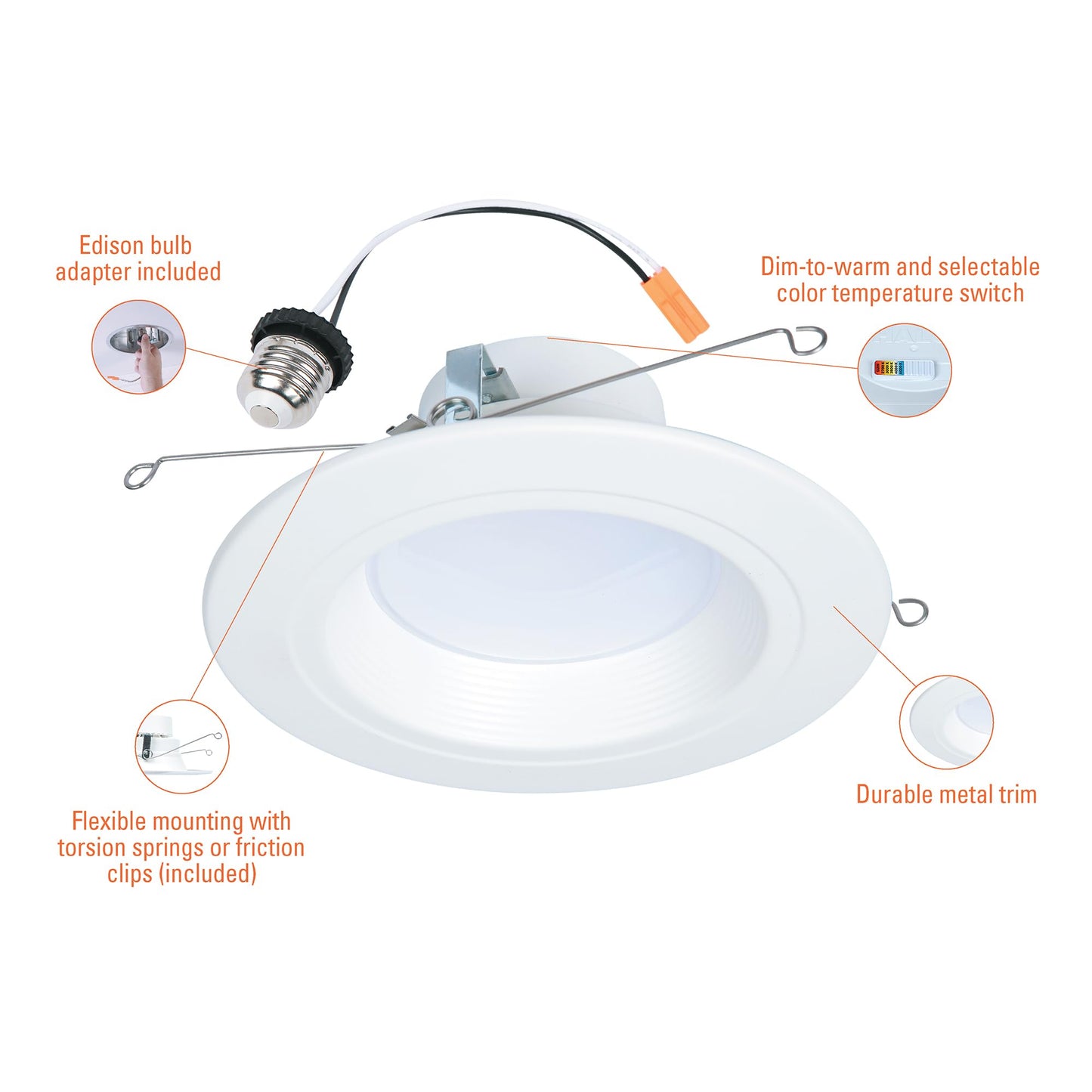 **HALO 5/6 Inch LED Recessed Light Trim, Selectable CCT 2700K–5000K, Dimmable, Wet Location Indoor/Outdoor Downlight Retrofit**