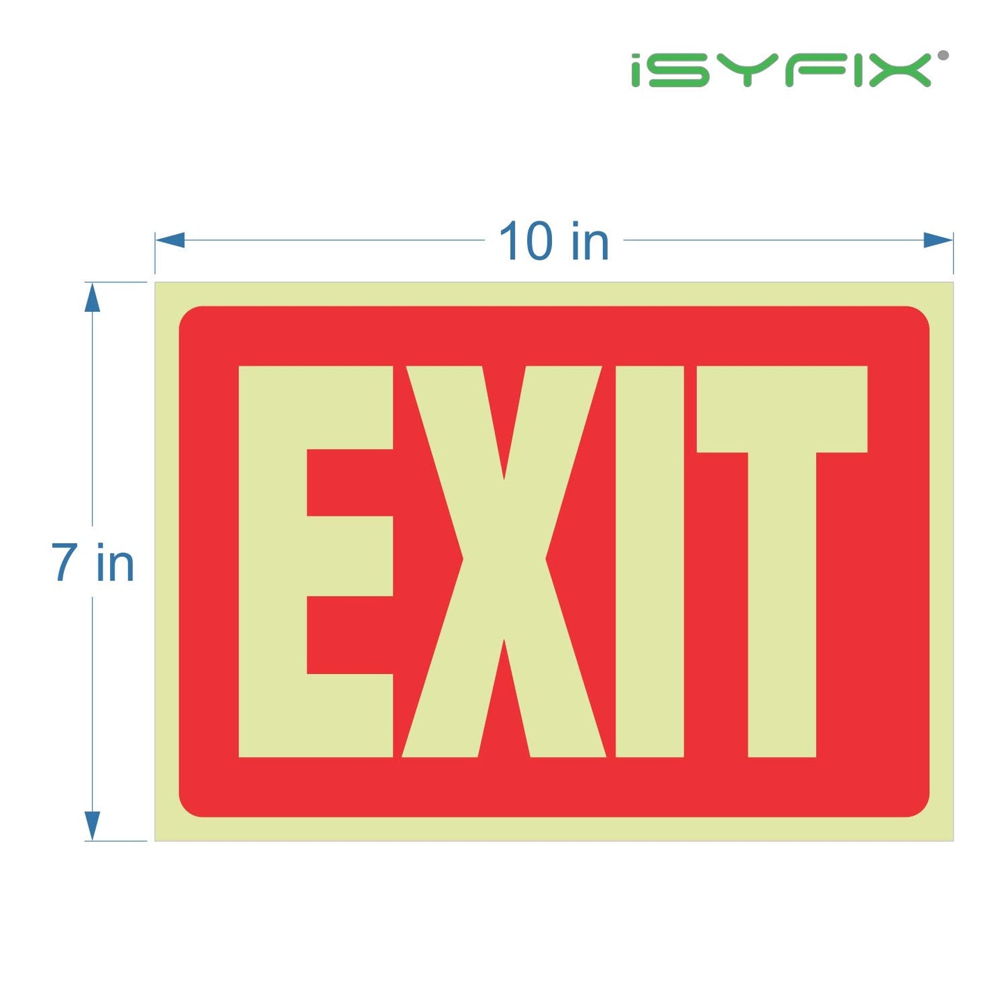 iSYFIX Exit Glow in the Dark Sign Stickers – 2 Pack 10x7 Inch, Red, Photoluminescent Vinyl, Laminated, Weather & UV Resistant, Indoor/Outdoor Use
