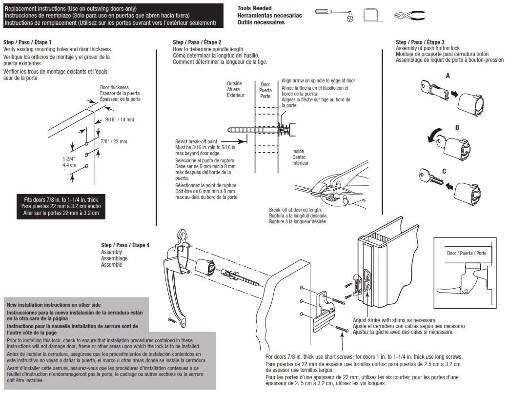 Prime-Line K 5080 1-3/4 In., Black, Colonial Push Button Lock with Key (Single Pack)
