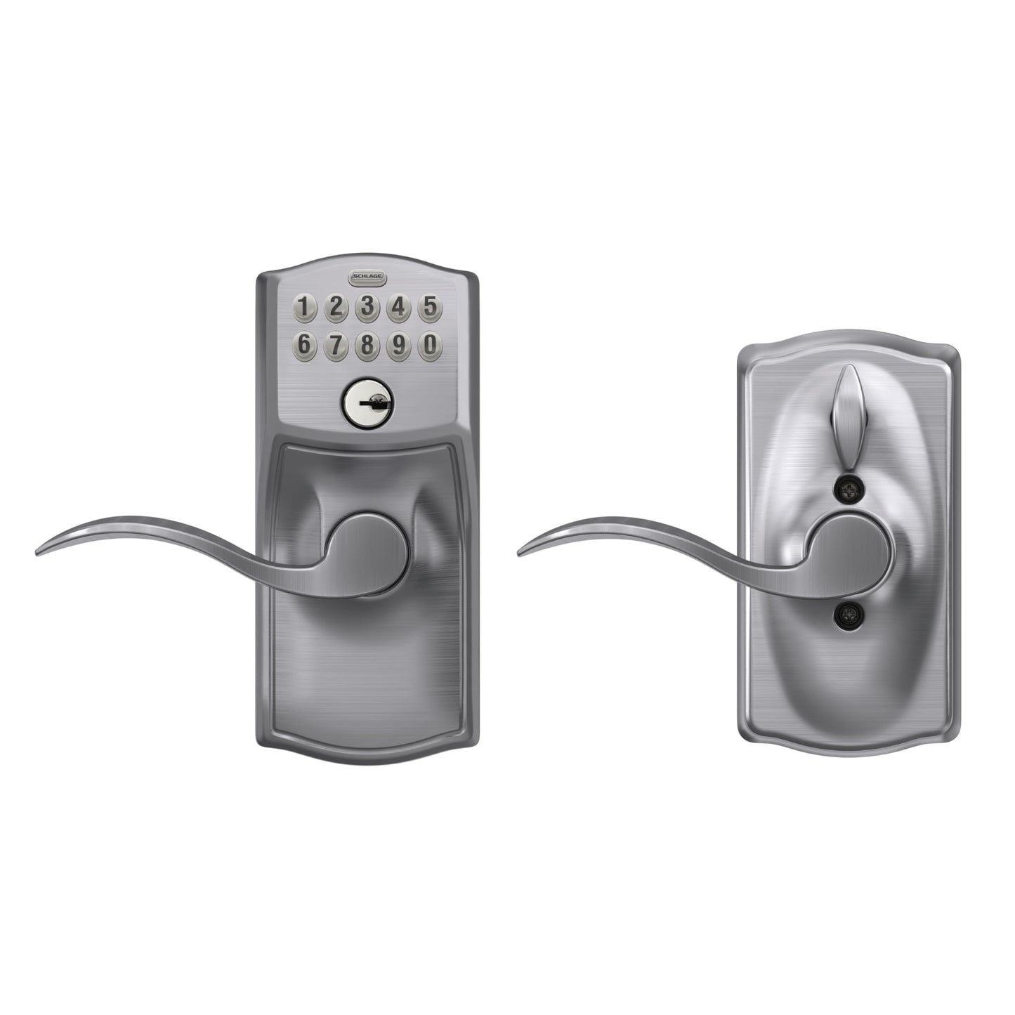 SCHLAGE FE595 CAM 626 ACC Camelot Keypad Entry with Flex-Lock and Accent Levers, Brushed Chrome