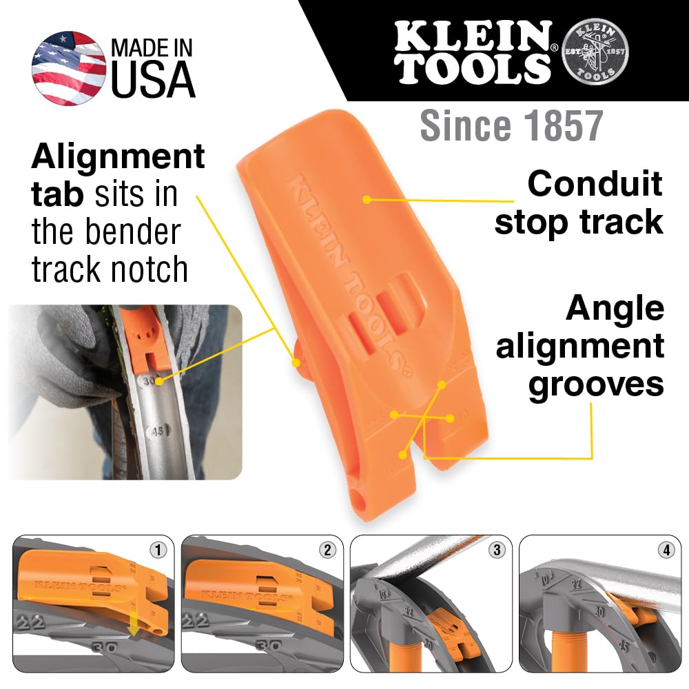 Klein Tools 51607 Aluminum Conduit Bender Full Assembly, 3/4-Inch EMT, 1/2-Inch Rigid, Wide Foot Pedal, Benchmark Symbols and Angle Setter