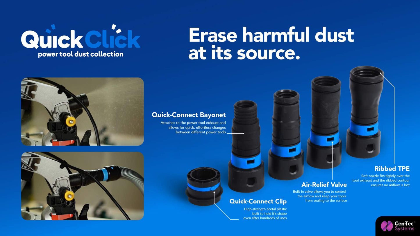 Cen-Tec Systems 94698 Quick Click 10 Ft. Hose for Home and Shop Vacuums with Expanded Multi-Brand Power Tool Adapter Set for Dust Collection