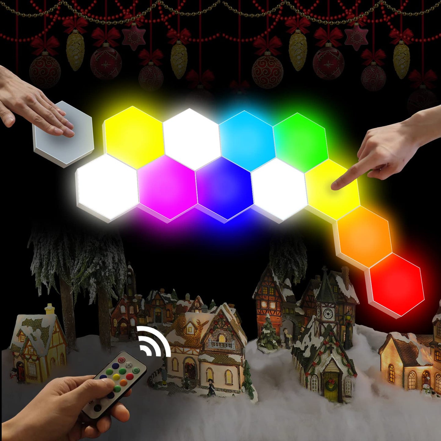 YXQUA 10-Pack Hexagonal LED Wall Lights, Touch Sensitive, Modular Geometry Panels for DIY, Bedroom, Living Room, Creative Gift