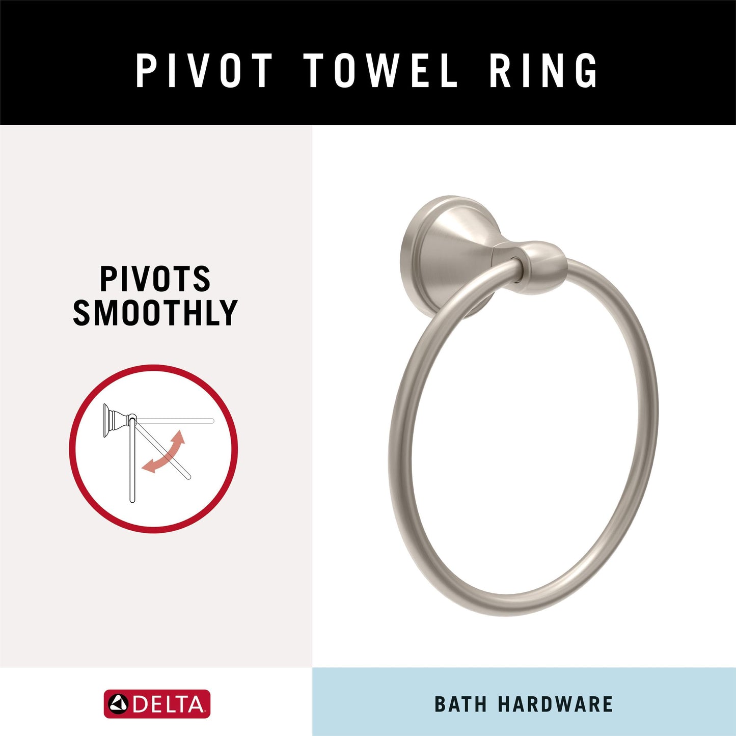 Delta Faucet Becker (1-Pack) Hand Towel Holder, SpotShield Brushed Nickel, Ring for Bathroom or Kitchen Sink, Wall Mounted BCK46-DN