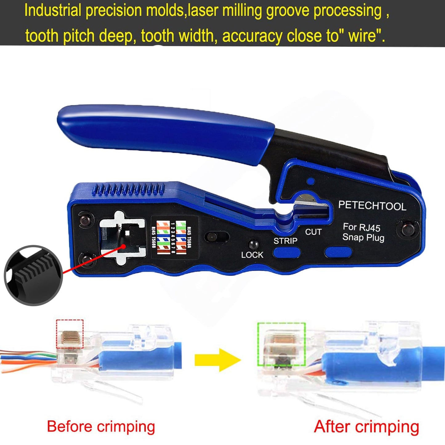 RJ45 Crimp Tool Pass Through Crimper Cutter for Cat6a Cat6 Cat5 Cat5e 8P8C Modular Connector Ethernet Crimper Tool