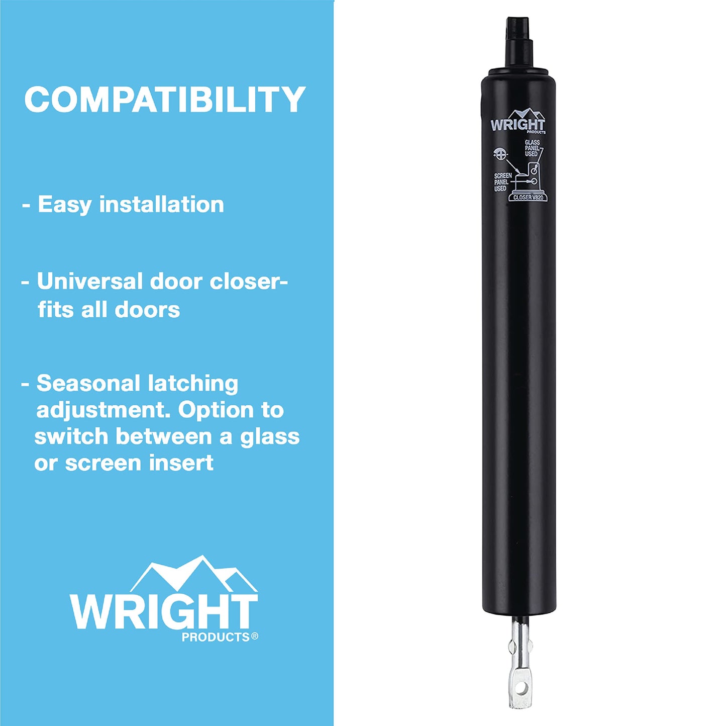 Wright Products Pneumatic Storm Door Closer – Adjustable, Smooth-Closing with Hold-Open Washer (Transitional, Black)