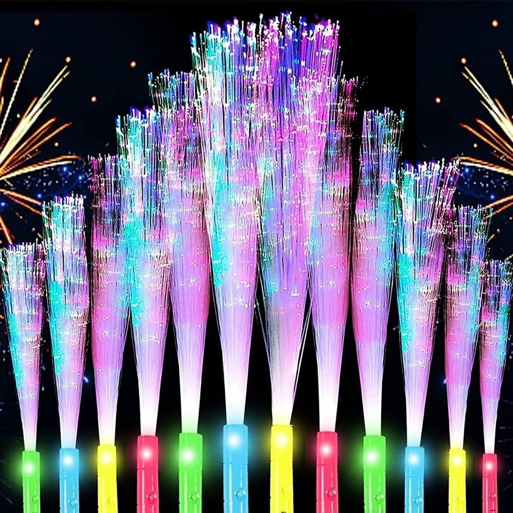 Color Handheld LED Fiber Optic Light Set, 24 PCS – 7 Color Changing Lights with 3 Flicker Modes for Party, Bar & Concert Cheering Props