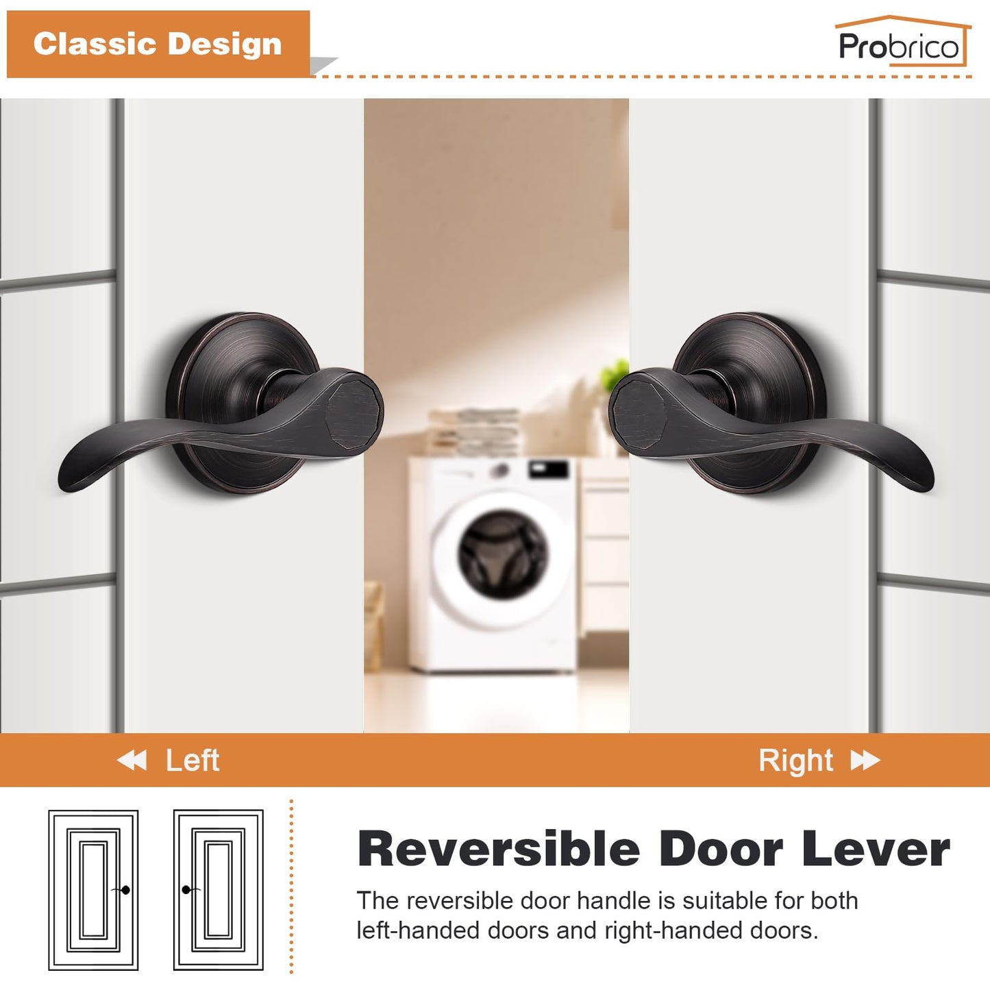 Probrico Passage Hall Closet Door Lever Handle Lockset Keyless Oil Rubbed Bronze Leversets 6 Pack
