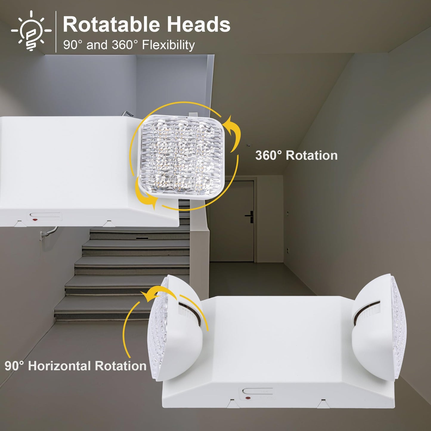 GRUENLICH LED Dual-Head Commercial Emergency Light, Backup Battery, Hardwired 120-277V, Office & Business Power Outage, 2-Pack