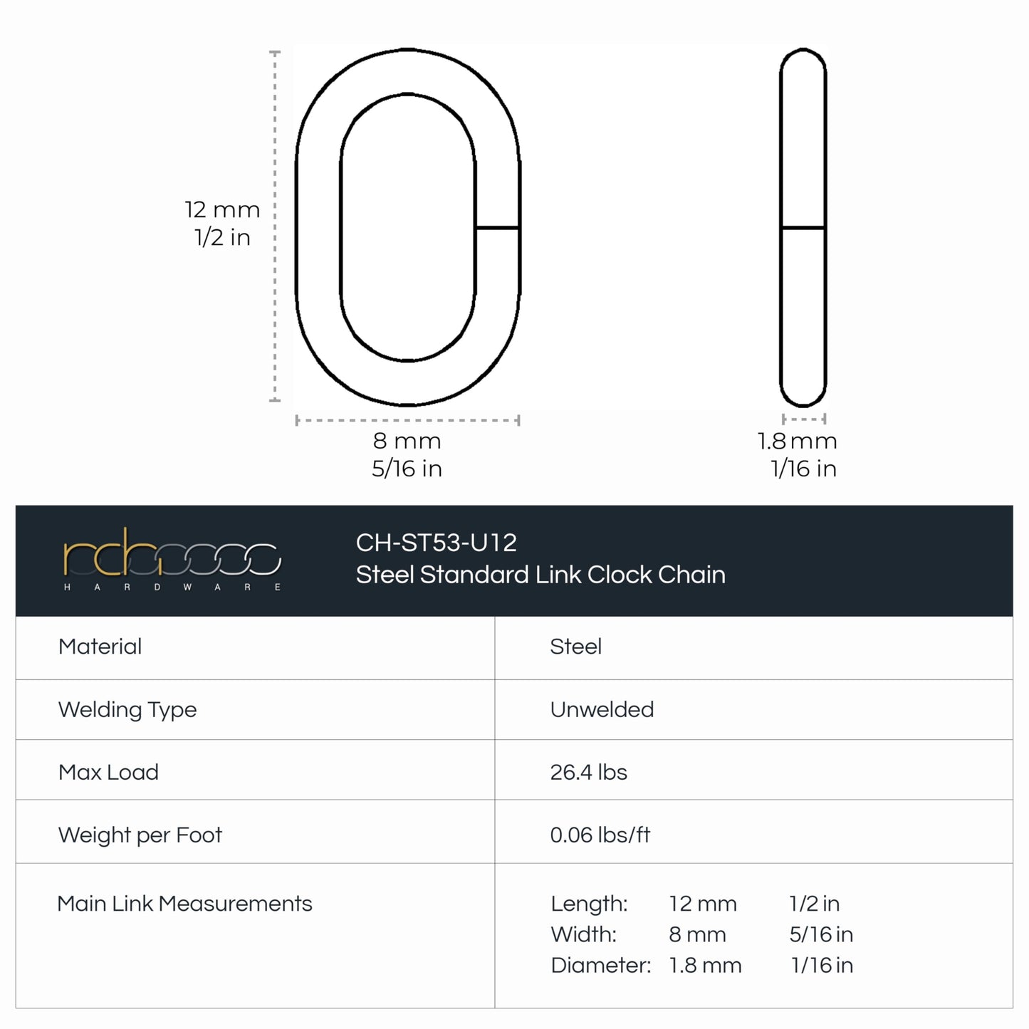 RCH Hardware CH-S53-14-AB-3 Steel Clock Chain, Antique Brass (3 Feet)