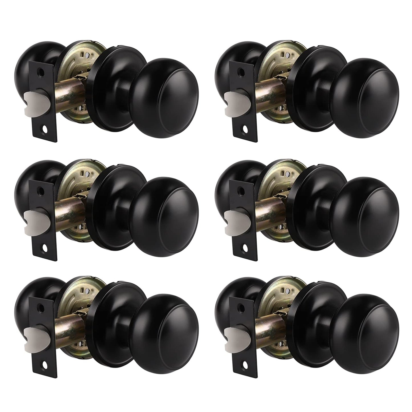 Probrico Black Door Knobs Interior, Passage Door Knobs for Hallway Closet, Matte Black Keyless Indoor Door Knob, 6 Pack