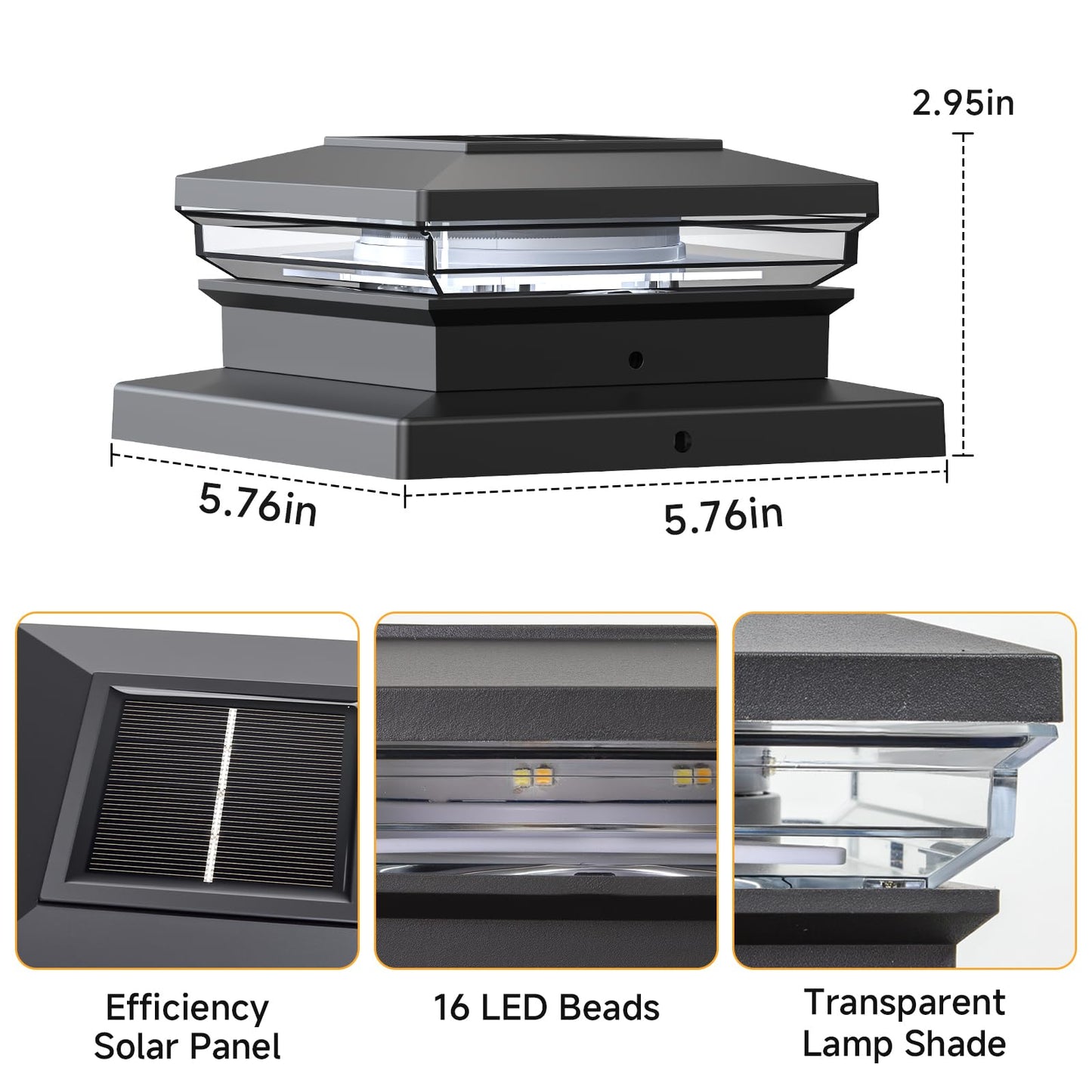 12-Pack Solar Post Cap Lights for 4x4, 5x5, 6x6 Posts – Warm & Cool White, Black Waterproof Outdoor Fence Lights for Garden Patio Porch