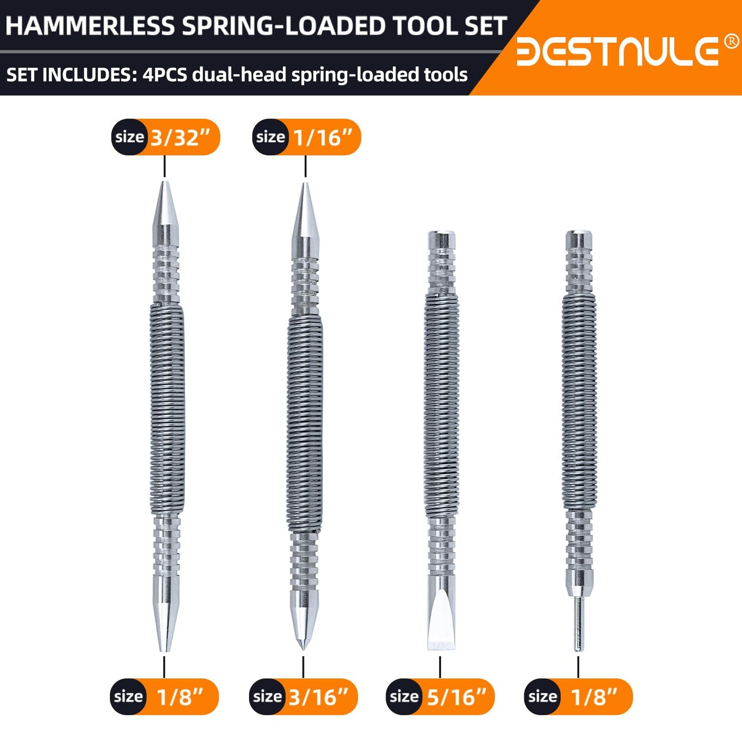BESTNULE 4-Piece Nail Setter & Punch Set, Dual Head Nail Setter, Center Punch, Hammerless Cold Chisel & Hinge Pin Remover