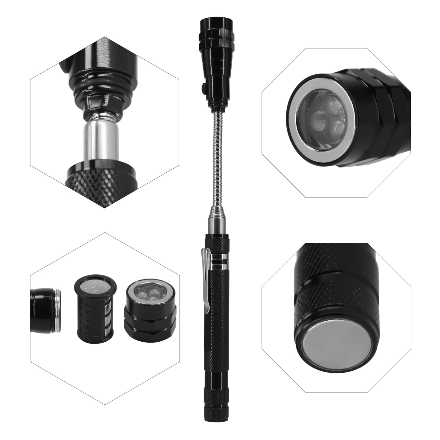 Magnetic Telescopic Pickup Tool with LED Flashlight, Portable Expandable Magnetic Neck Tool for Mechanics, Outdoor & Repair Work