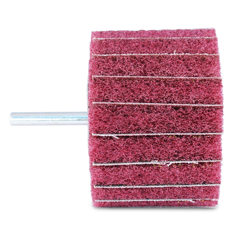 BHA Mounted Interleaf Flap Wheels for Sanding and Finishing, 3” x 2” x 1/4”, Red (Medium) - 5 Pack