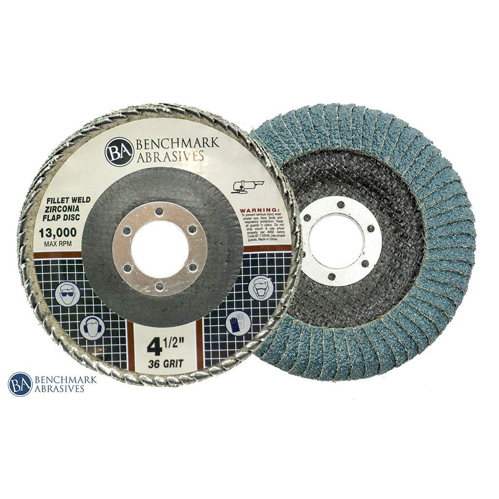 Benchmark Abrasives 4.5" Zirconia Curved Flap Discs, 36 Grit, 5 Pack – Weld Grinding, Deburring & Finishing Irregular Surfaces