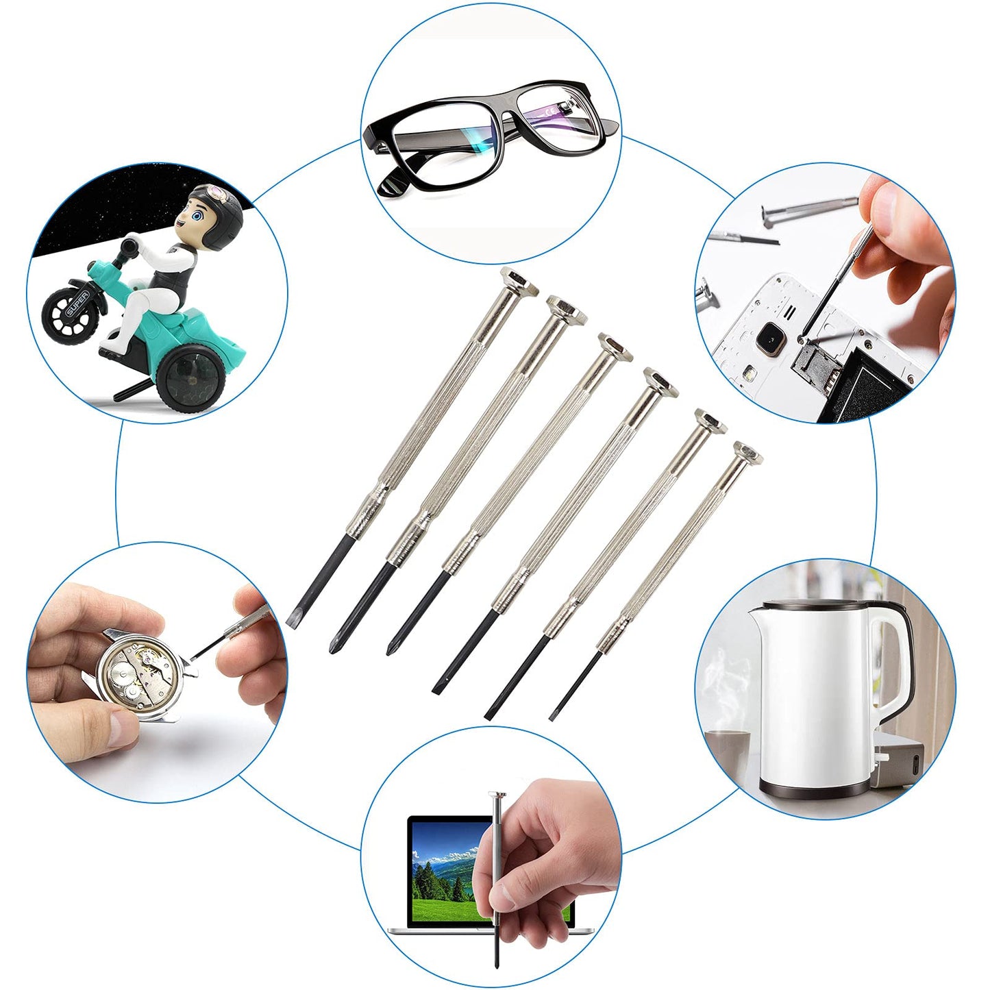 6-Piece Precision Screwdriver Set, Mini Flat & Phillips Screwdrivers for Eyeglasses, Watches & Electronic Repair