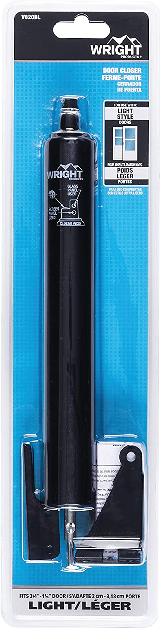 Wright Products Pneumatic Storm Door Closer – Adjustable, Smooth-Closing with Hold-Open Washer (Transitional, Black)