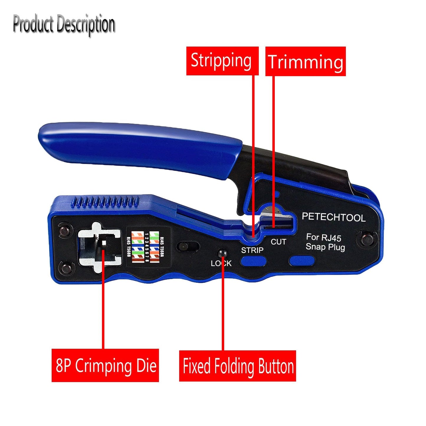 RJ45 Crimp Tool Pass Through Crimper Cutter for Cat6a Cat6 Cat5 Cat5e 8P8C Modular Connector Ethernet Crimper Tool