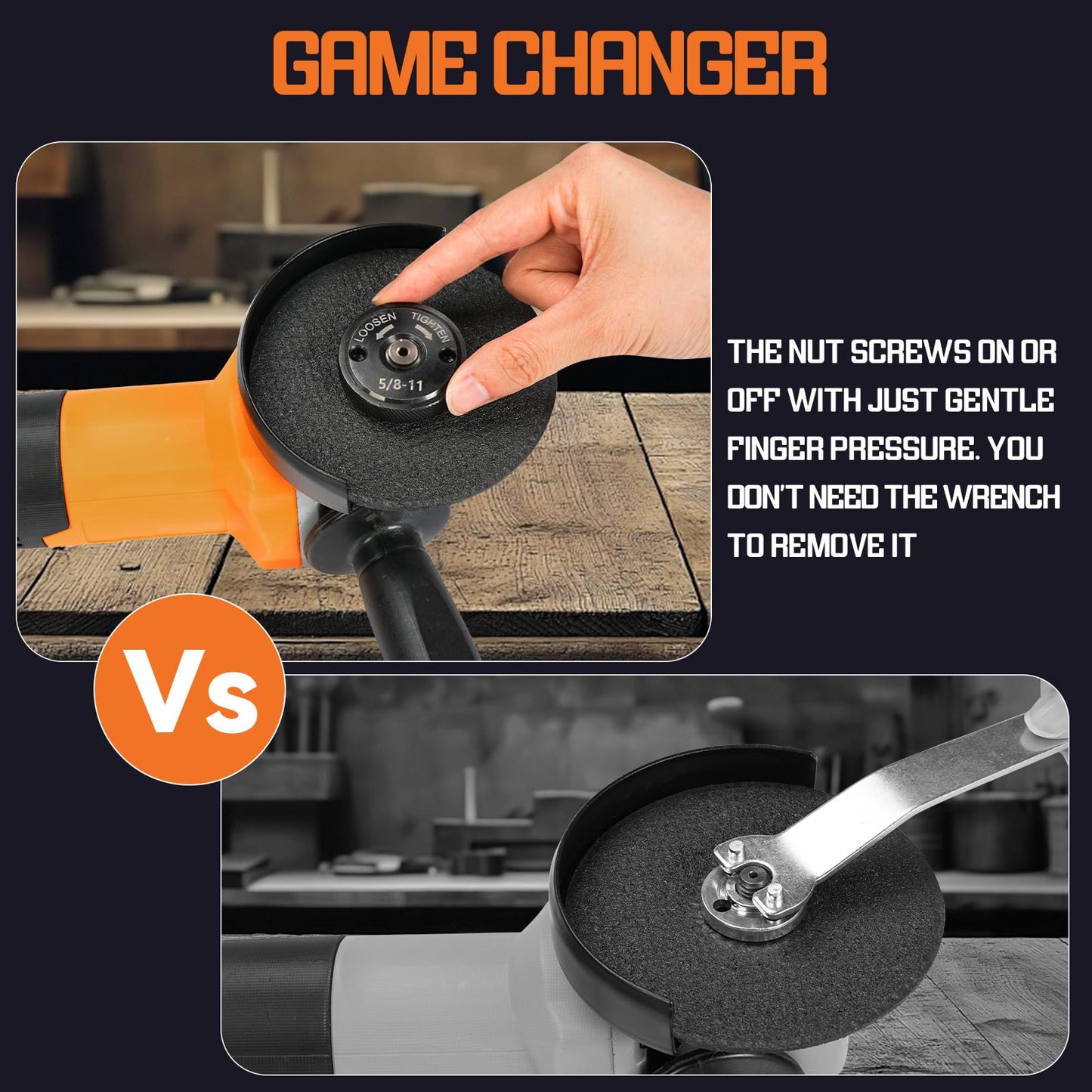 5/8-11 Nuts for Angle Grinder 4.5" and 5" No Wrench Required, 2PCS Self Locking Flange Nuts Metal Lock Grinder Knurled Arbor Nut