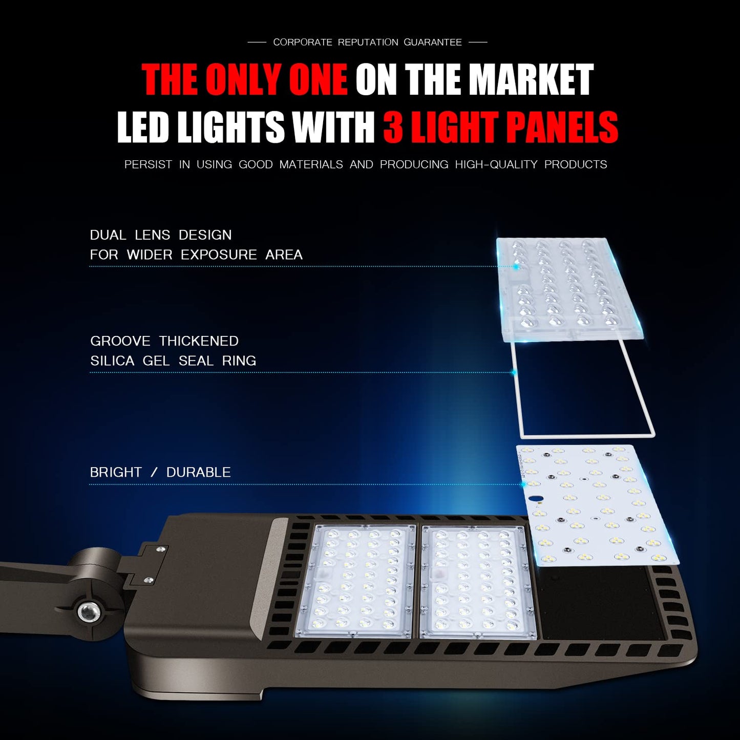 Juyace 300W LED Parking Lot Light, Dusk to Dawn Outdoor Wall Mount Flood Light, IP65 Commercial Security Area Lighting, 100-277V (2 Pack)