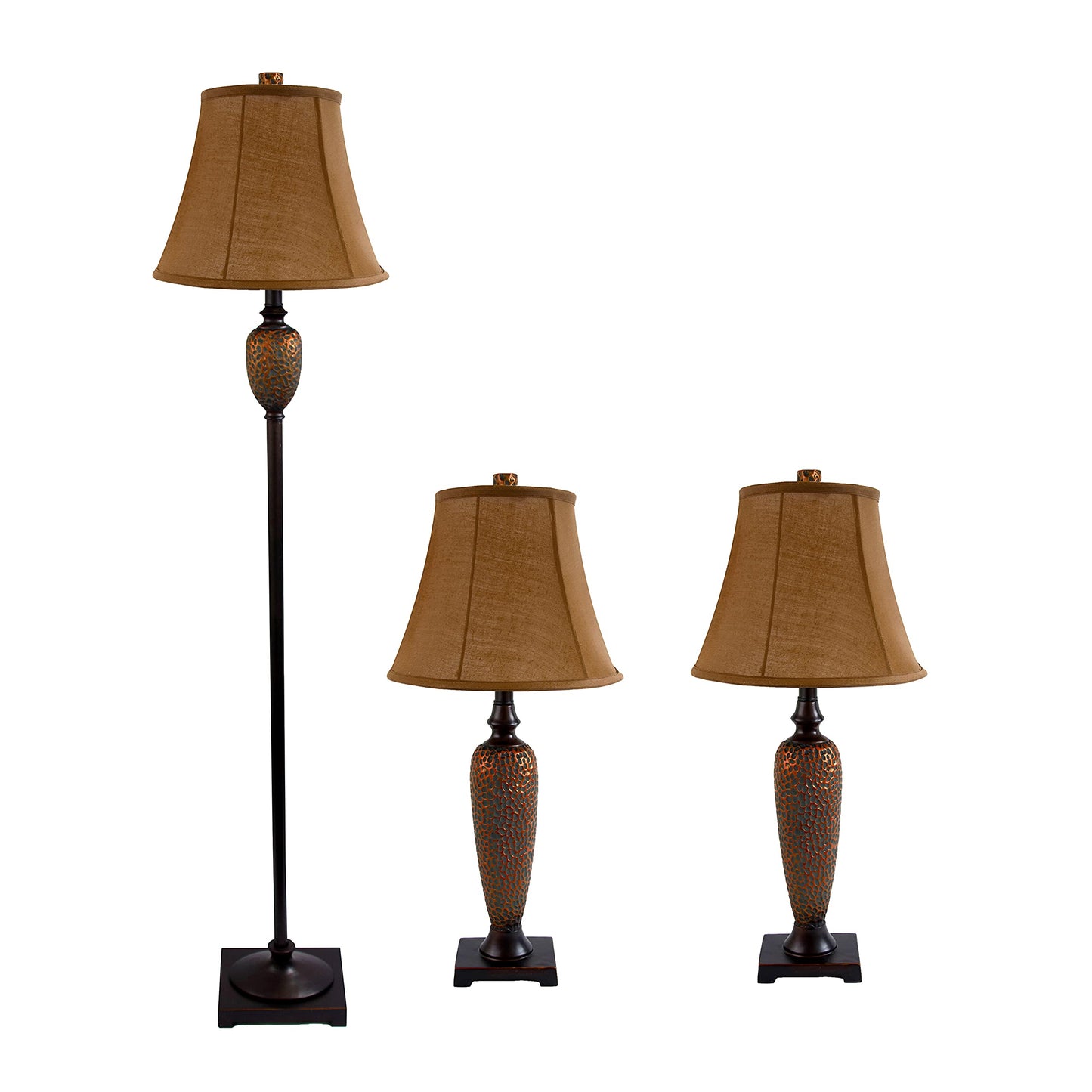 Elegant Designs LC1000-HBZ Hammered Bronze Ceramic Three 3 Pack Lamp Set (2 Table Lamps, 1 Floor Lamp)