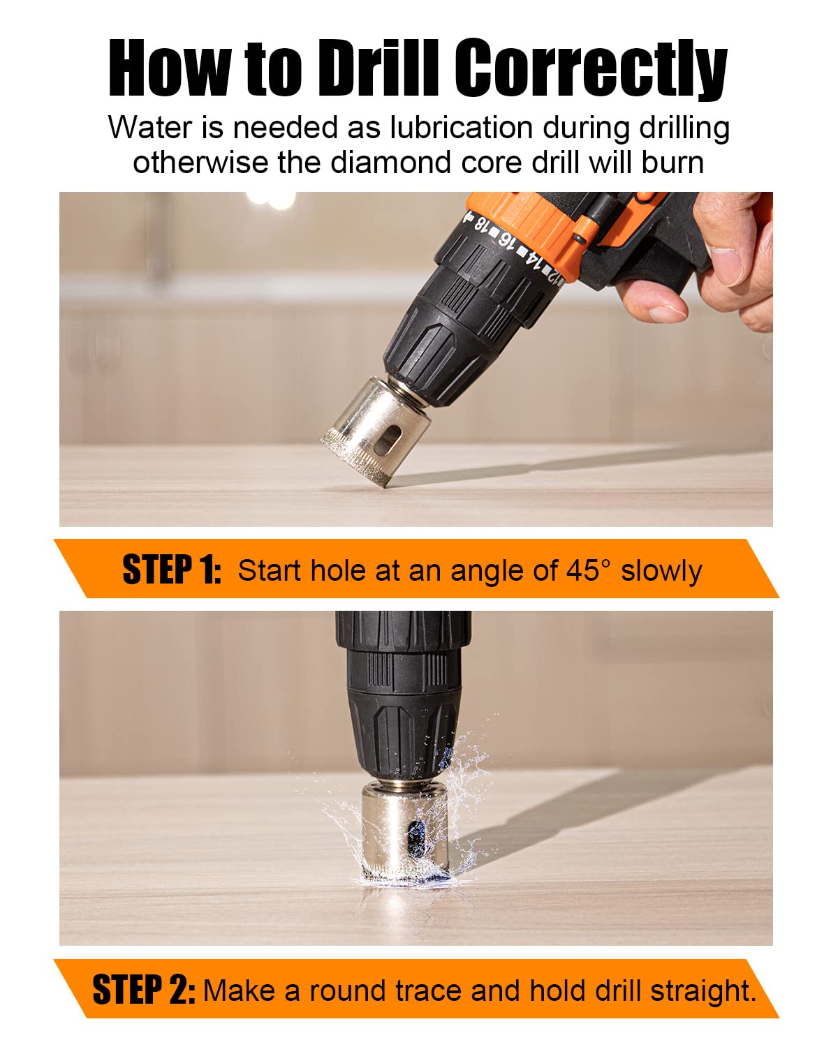 Diamond Drill Bits Set, 10 PCS Diamond Hole Saw Set, Glass Drill Bit for Ceramic Tile Porcelain Marble Granite Stone Bottles