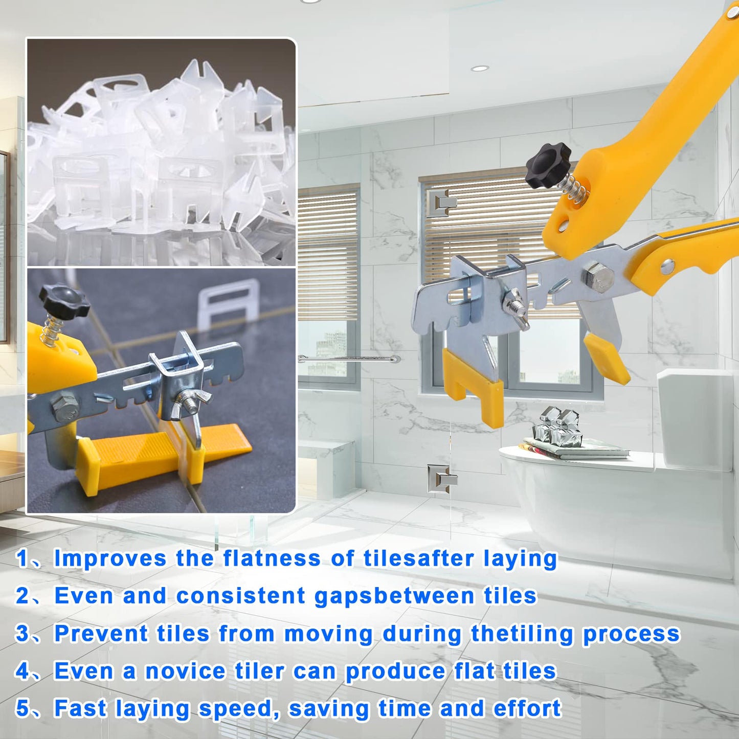 Tile Leveling System 5500 Pcs 1/16" Spacers with Clips & 16oz Rubber Mallet – Professional Ceramic & Stone Tile Tools Set