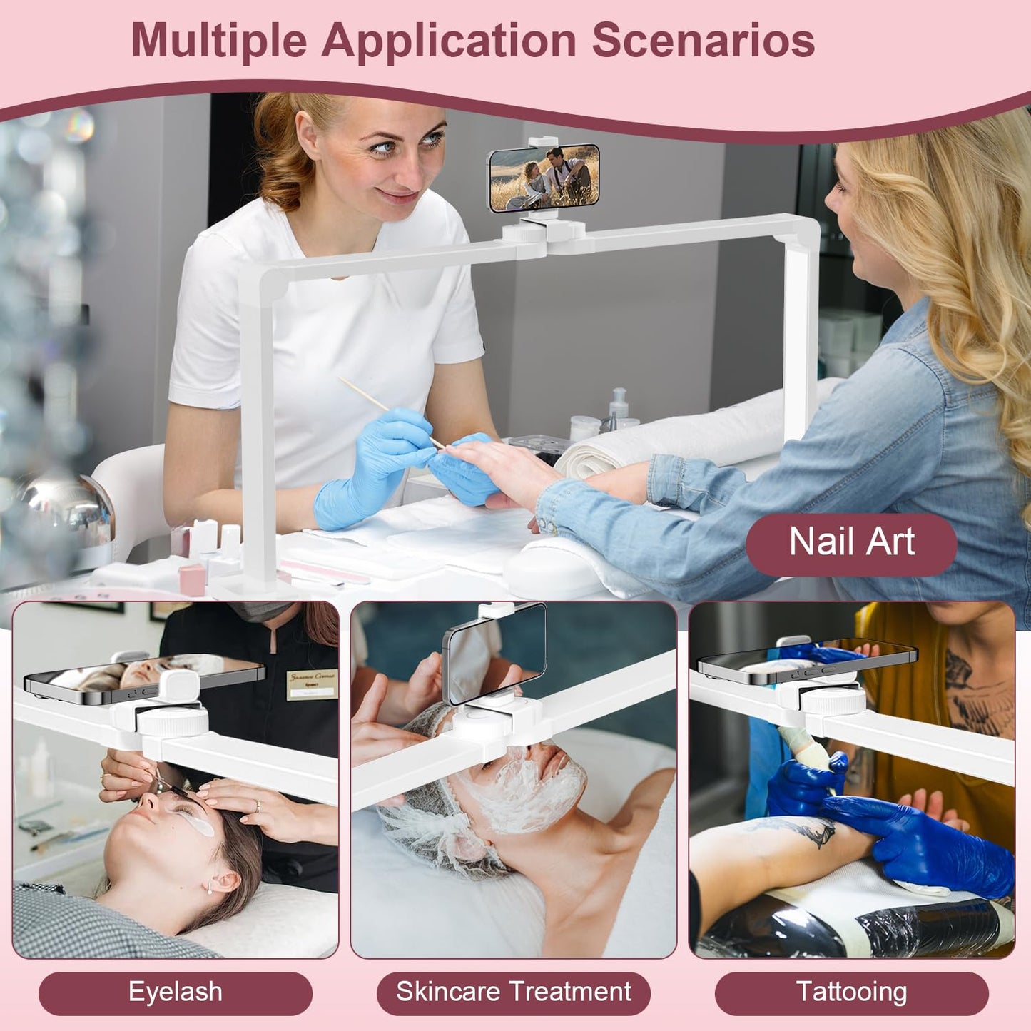 iVict 34" Nail Desk Lamp with Phone Stand, Adjustable Brightness 0-100%, 3000K-6000K LED Light for Nails, Tattoos & Beauty