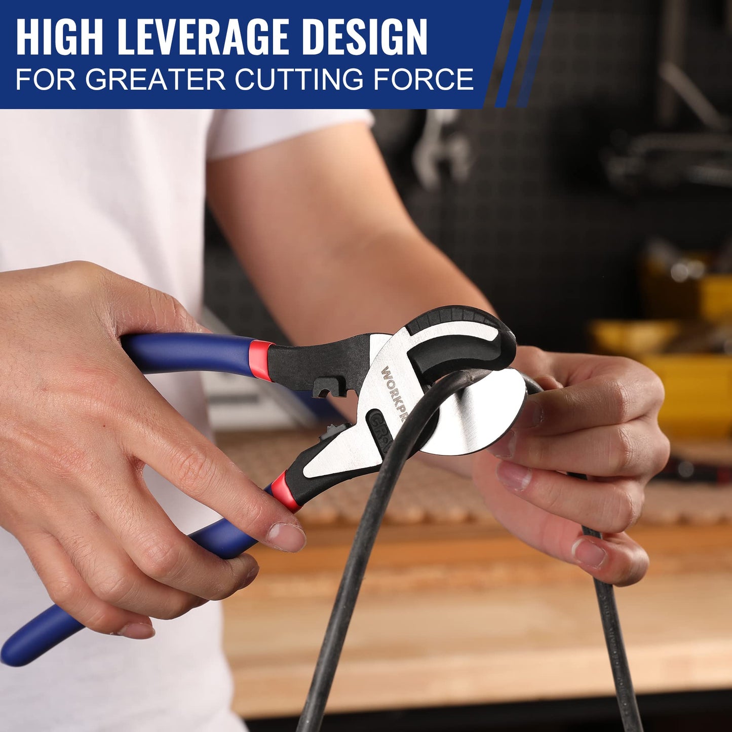WORKPRO 9-1/4 inch High Leverage Cable Cutter, Heavy Duty Wire Cutter for Aluminum, Copper, Wire, and Communications Cable