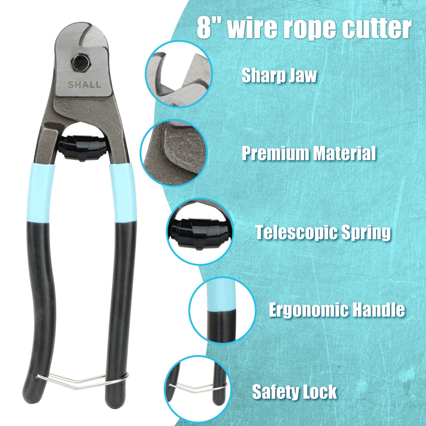 SHALL 3‑Piece Bolt Cutter Set: 14" Heavy Duty Bolt Cutter, 8" Mini Cutter & 8" Wire Rope Cutter with Ergonomic Handles, Carrying Case Included