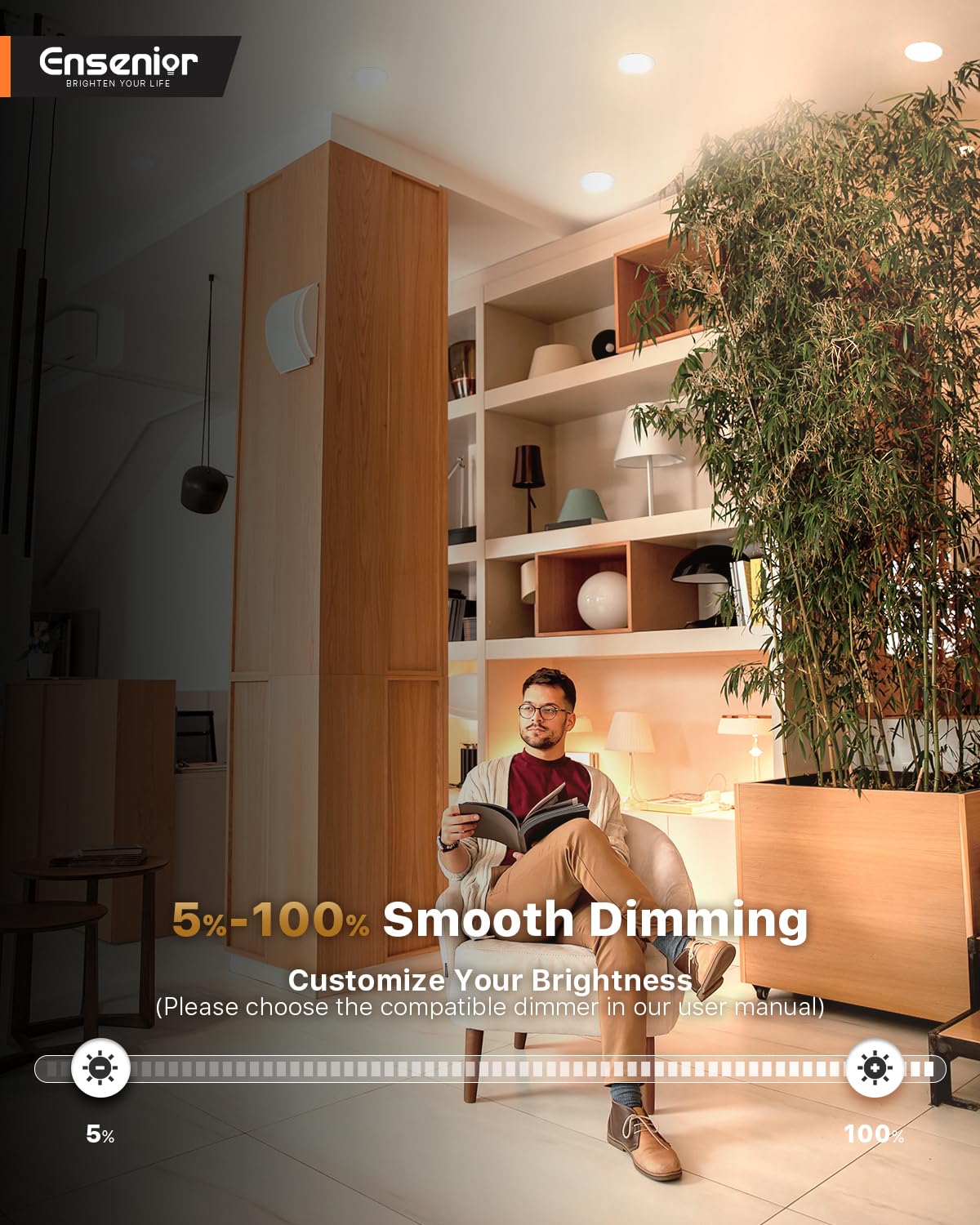 Ensenior 5/6" 5CCT LED Can Lights 12 Pack, Dimmable Retrofit Recessed Lighting, Baffle Trim, 9W=110W, 1000LM, 2700K-5000K, IC Rated