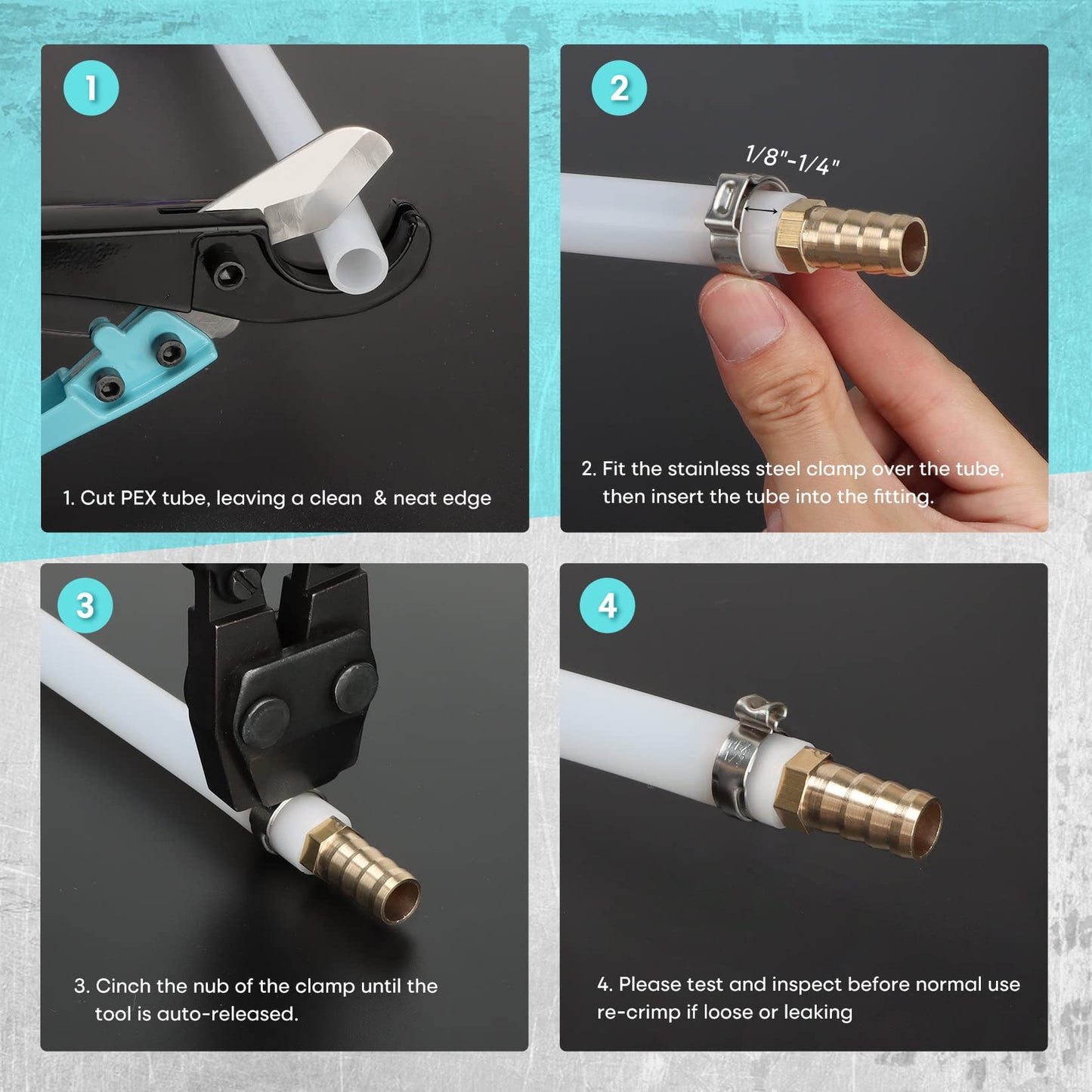 SHALL PEX Crimping & Cinch Tool Kit with Pipe Cutter, 3/8"-1" Stainless Steel Clamps, 30pcs Clamps & Storage Bag, ASTM F2098 Compliant