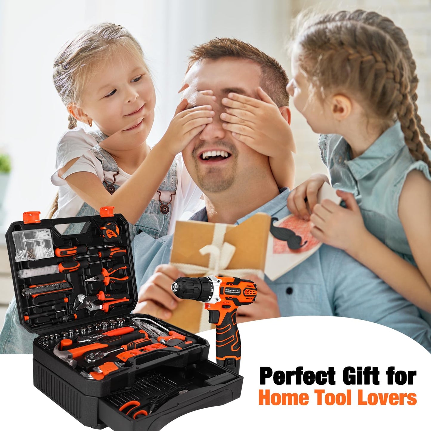 255-Piece Tool Set with 12V Cordless Drill Driver, Complete Household Tool Kit with Drawer Storage Case for DIY & Home Repair