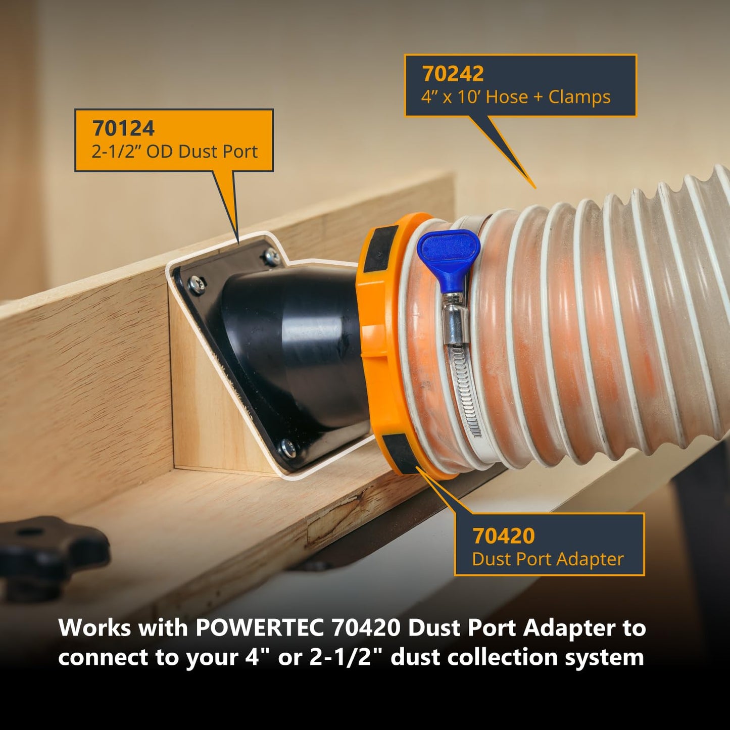POWERTEC 70124 Universal Dust Port, 2-1/2"