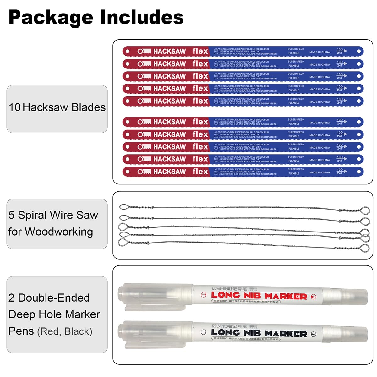 10 Pack Hacksaw Blades, High Speed 24 Tpi - 12" Length Hacksaw Blades 12 Inch Metal