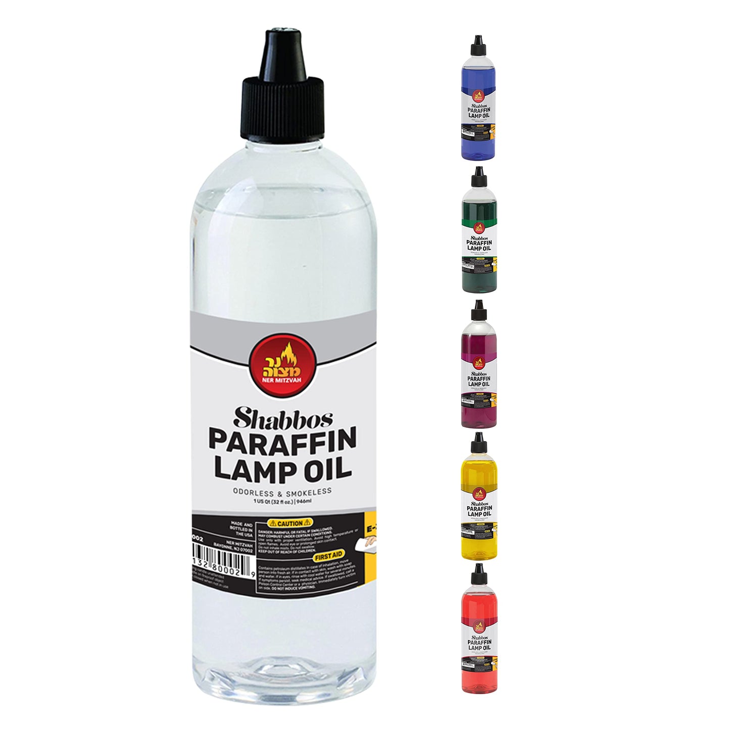 Ner Mitzvah Paraffin Lamp Oil, Clear Smokeless, Odorless, Clean Burning Fuel for Indoor and Outdoor, Use with E - Z Fill Cap and Pouring Spout, 32oz