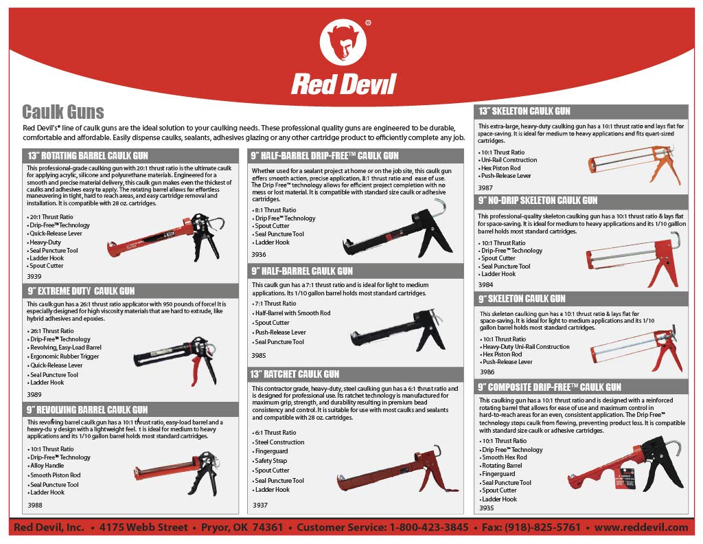 Red Devil 3989 9" Extreme Duty Caulk Gun - Hand Caulking Gun - Thrust Ratio 26:1,Black