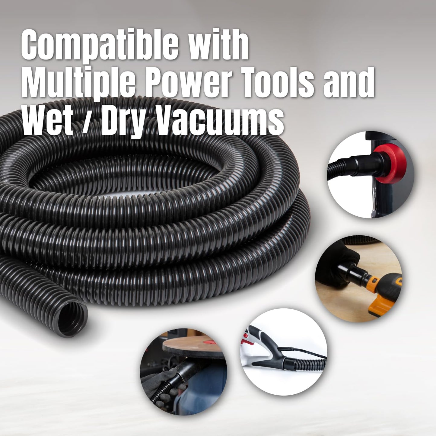 POWERTEC 70347 10 Ft. Dust Collection Hose Kit with 5 Fittings for Woodworking Power Tools Home and Wet/Dry Shop Vacuums