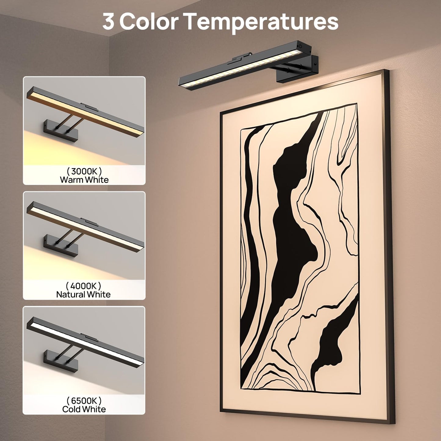 **PESUTEN 16in Battery Operated Picture Light, Wireless Rechargeable Art Light with Remote, CCT Dimmable for Paintings, Gallery, Bedroom, Bathroom**