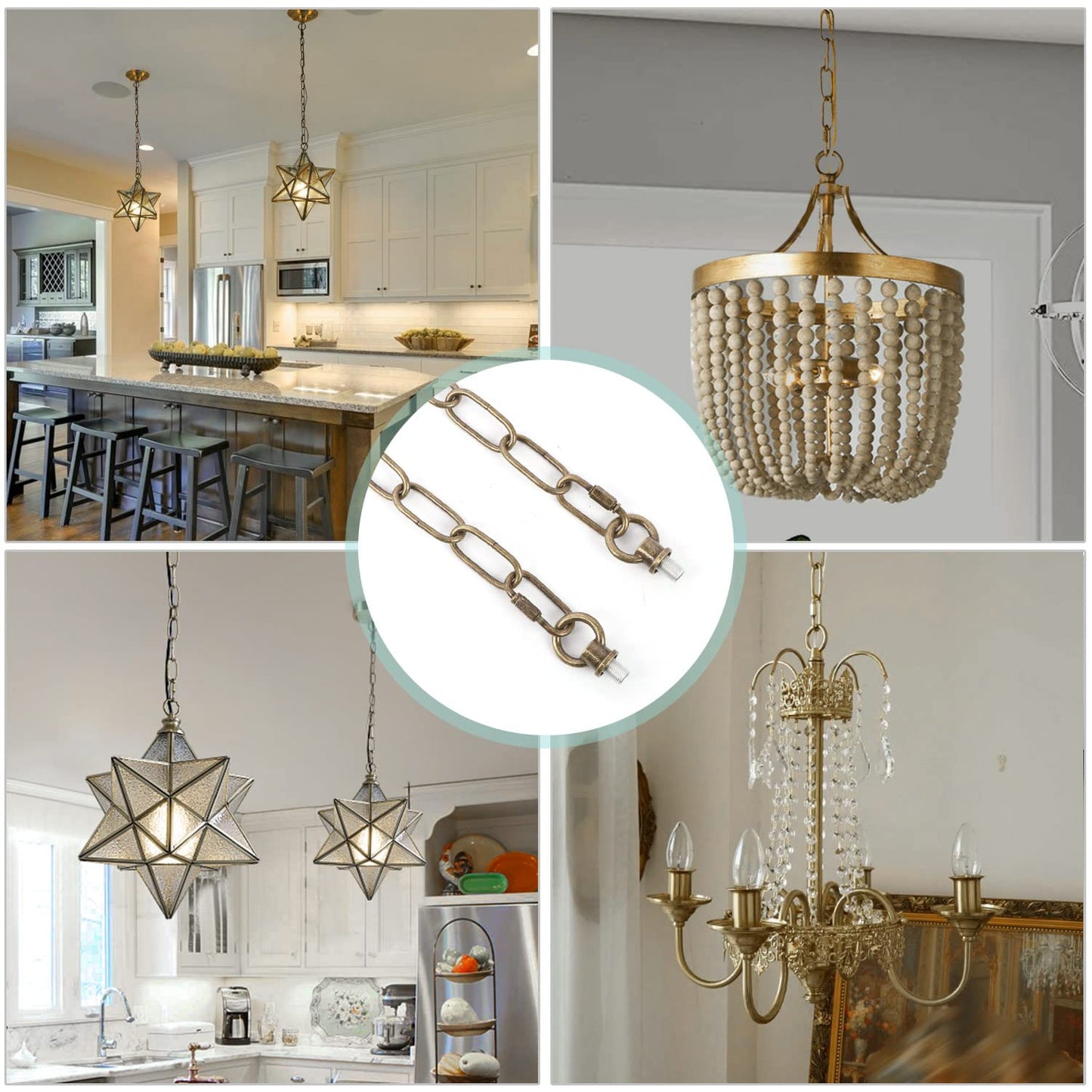 Giluta 15ft Antique Bronze Chandelier Chain, Heavy-Duty Pendant Light Hanging Extension for Lanterns, Plant Baskets, Up to 65 lbs